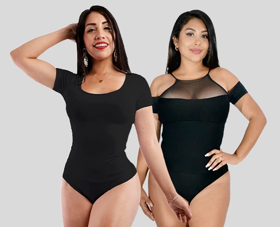 Utilizando body faja en color negro en modelaje de fajas.