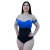 Traje de baño con faja integrada y escote de corazón, color negro y azul