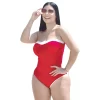 Deslumbrante traje de baño rojo con olanes, de una pieza con faja incluida.