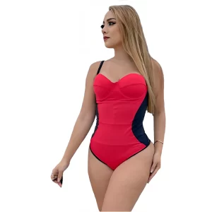 Traje de baño rojo con faja integrada, de una pieza