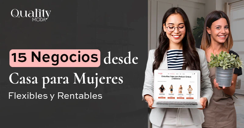 Emprendedora joven mostrando una tienda de ropa en línea como un buen negocio desde casa para mujeres